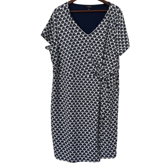 Talbots Dresses & Skirts - Talbots 2XP Plus Petite Navy White Faux Wrap Dress Tie Waist Stretch Midi Travel